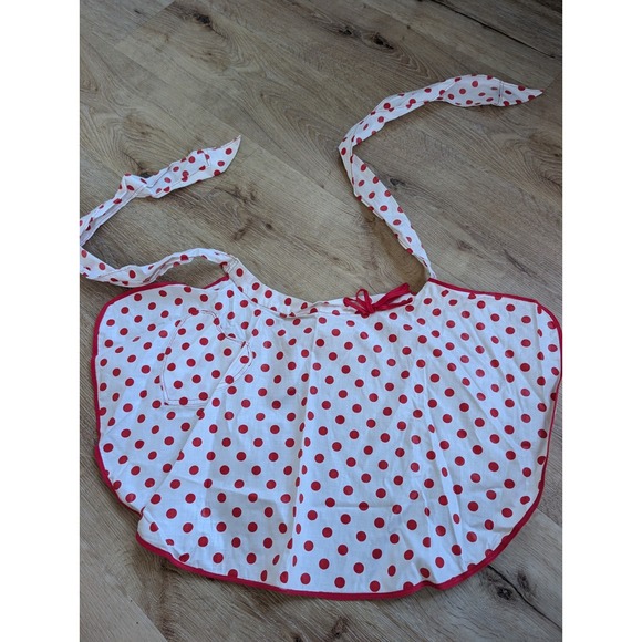 Retro Half Waist Kitchen Hostess Apron Red Polka‎ Dot Embroidered Vtg Valentines - Picture 1 of 6